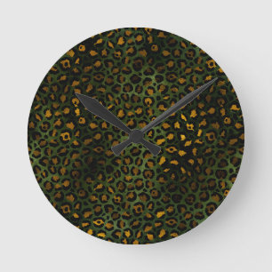 Jungle Green Yellow Cheetah Leopard Pattern Round Clock