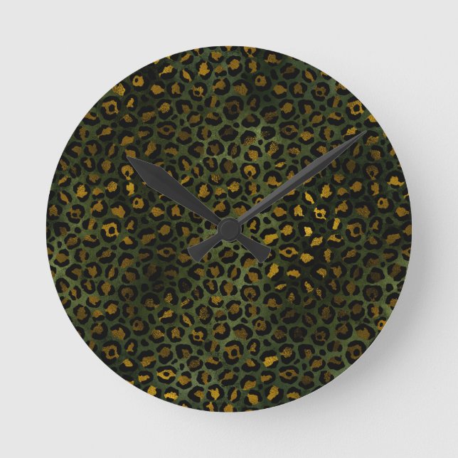 Jungle Green Yellow Cheetah Leopard Pattern Round Clock (Front)