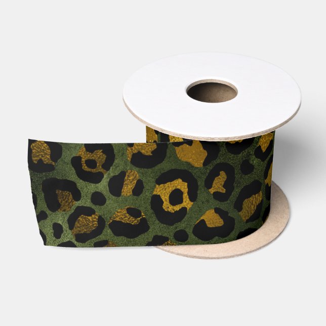 Jungle Green Yellow Cheetah Leopard Pattern Satin Ribbon (Spool)