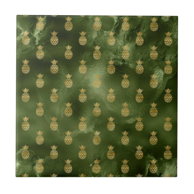 Jungle Green Yellow Pineapple Tropical Fruit Tile (Front)