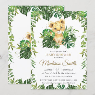 Jungle Greenery Adorable Lion Cub Boy Baby Shower  Invitation
