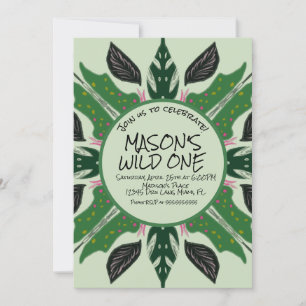 Jungle Greenery Hand Drawn  Zoo Party  Invitation