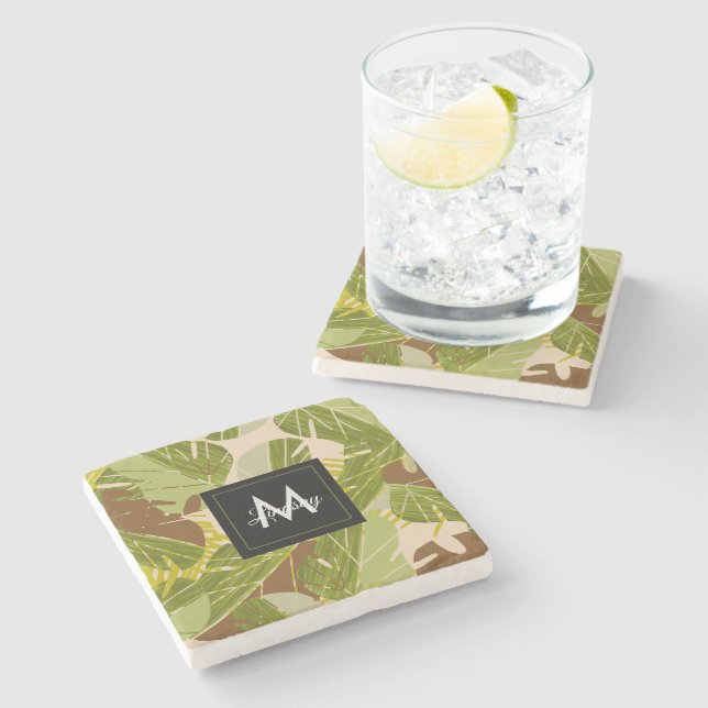 Jungle Greenery Safari Leaf Tropical Hand Drawn Stone Coaster (Side)