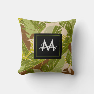 Jungle Greenery Safari Leaf Tropical Hand Drawn Throw Pillow