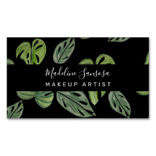 Jungle Greenery Watercolor Monstera Salon Makeup  Magnetic Business Card