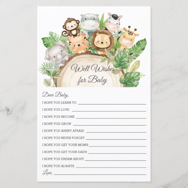 Jungle Greenery Well Wishes for Baby Shower Card (Front)