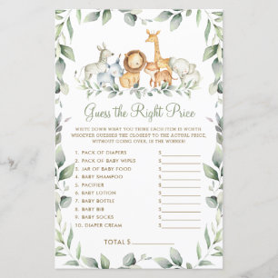Jungle Guess the Right Price Baby Shower Game