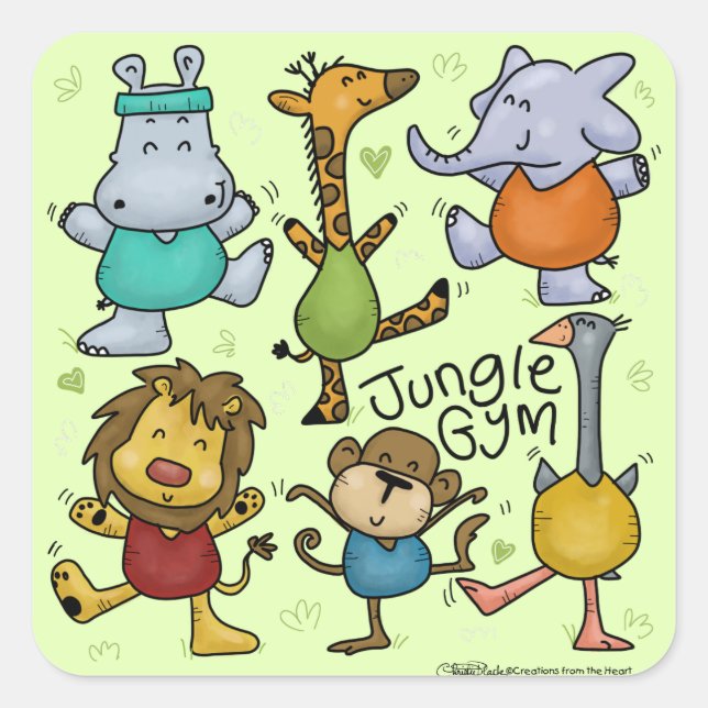 Jungle Gym Exercising Animals Square Sticker (Front)
