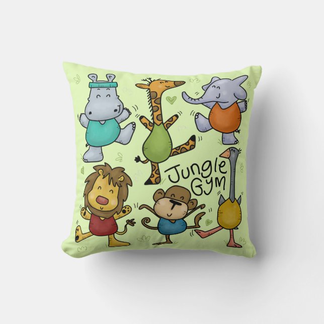 Jungle Gym Exercising Animals Throw Pillow (Front)