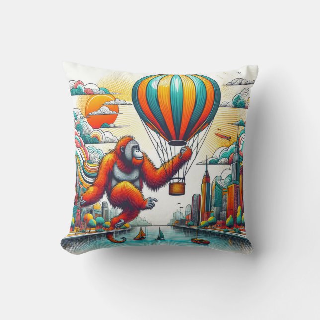 Jungle Harmony: Orangutan-Inspired  Throw Pillow (Front)