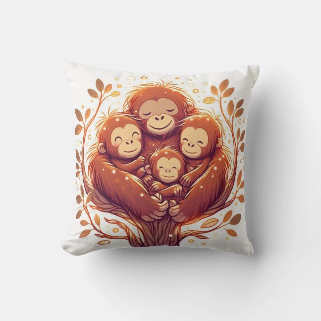 Jungle Harmony: Orangutan-Inspired  Throw Pillow (Front)