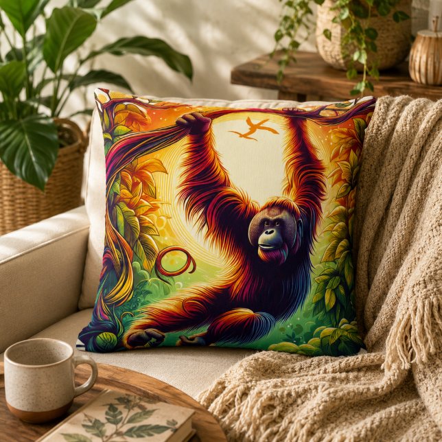 Jungle Harmony: Orangutan-Inspired  Throw Pillow (Jungle Harmony: Orangutan-Inspired Throw Pillow)