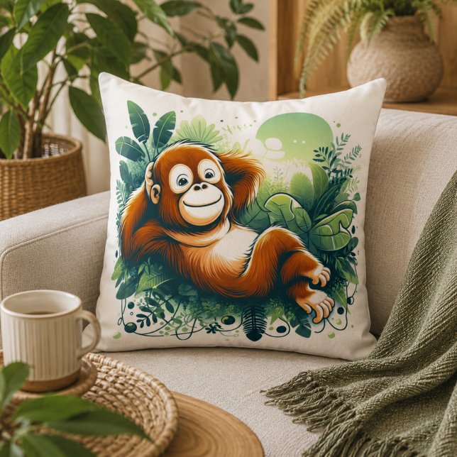 Jungle Harmony: Orangutan-Inspired  Throw Pillow (Jungle Harmony: Orangutan-Inspired Throw Pillow)