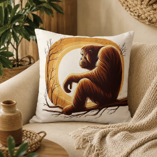 Jungle Harmony: Orangutan-Inspired Throw Pillow