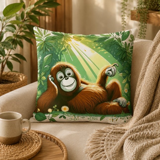 Jungle Harmony: Orangutan-Inspired  Throw Pillow (Jungle Harmony: Orangutan-Inspired Throw Pillow)