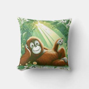 Jungle Harmony: Orangutan-Inspired Throw Pillow