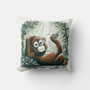 Jungle Harmony: Orangutan-Inspired  Throw Pillow