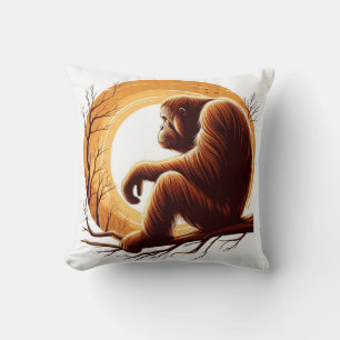 Jungle Harmony: Orangutan-Inspired Throw Pillow