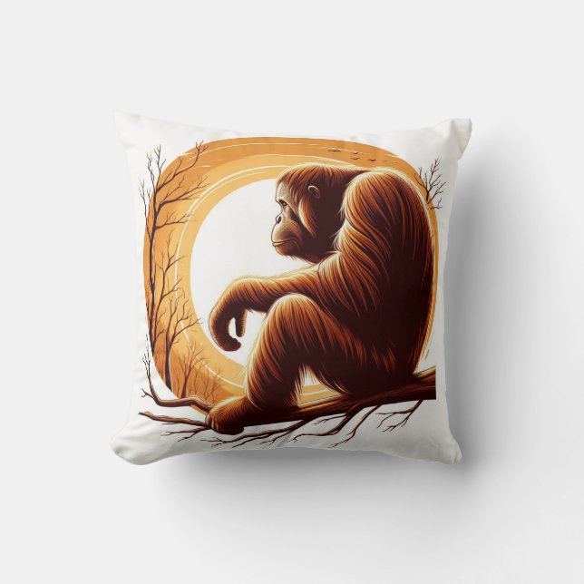 Jungle Harmony: Orangutan-Inspired  Throw Pillow (Front)
