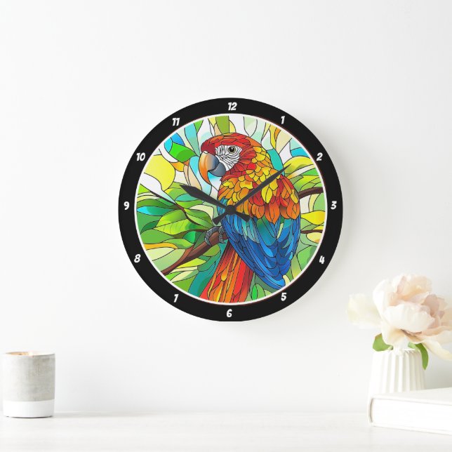 Jungle Harmony" - Stained Glass Parrot Large Clock (Home)