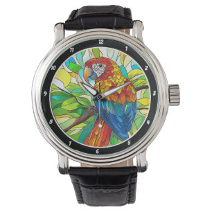 Jungle Harmony" - Stained Glass Parrot Watch