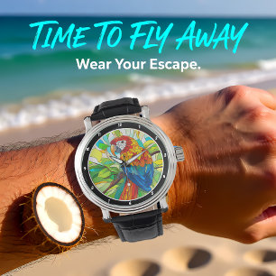 Jungle Harmony" - Stained Glass Parrot Watch