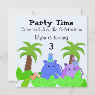 Jungle Hippo Birthday Invitation