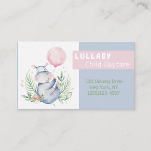Jungle Hippo In Floral Child Daycare Service Business Card