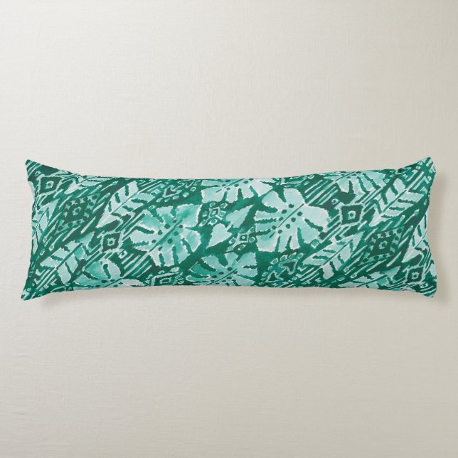 JUNGLE IKAT Hawaiian Green Tribal Tropical Body Pillow (Front)