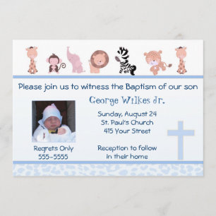 Jungle Invitation Boy Baptism Christening Blue