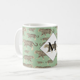 Jungle Jaguar Animal Pattern Initial Monogram Coffee Mug