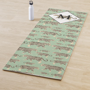 Jungle Jaguar Animal Pattern Initial Monogram Yoga Mat