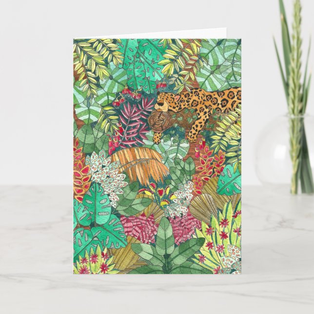 Jungle Jaguar Watercolor Blank Card (Front)