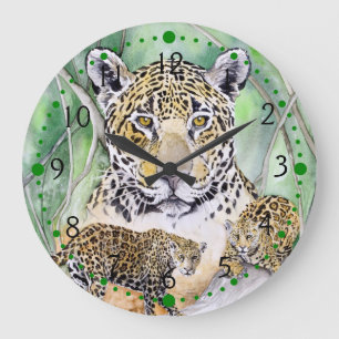 Jungle Jaguar Watercolor Fine Art Large Clock