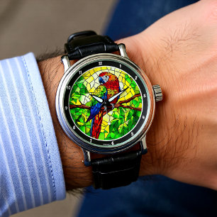 Jungle Jewel" - Stained Glass Parrot  Watch