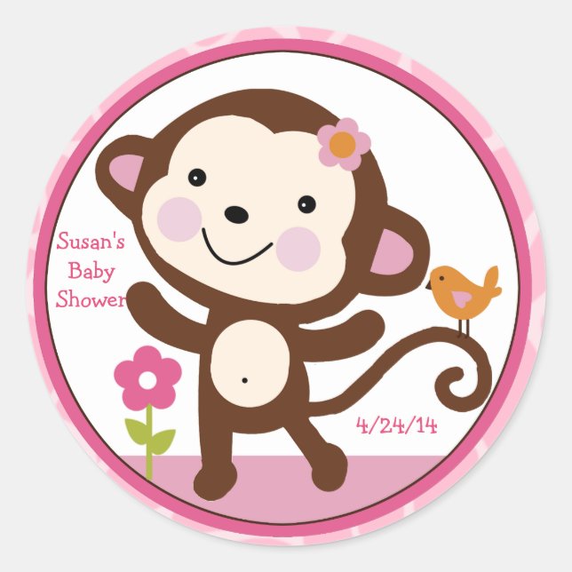 Jungle Jill/Girl Monkey/Stickers/Cupcake Toppers Classic Round Sticker (Front)