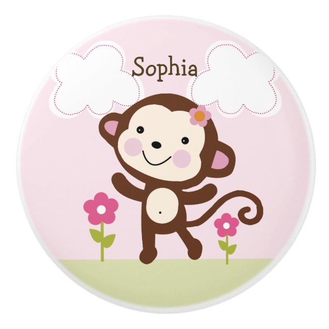 Jungle Jill Monkey Drawer Pull Ceramic Knob (Front)