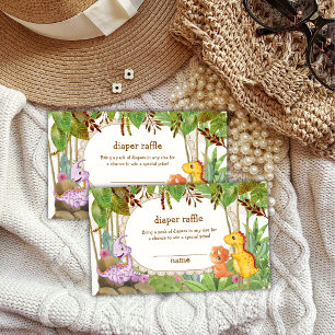 Jungle Jurassic Dinosaur Diaper Raffle Baby Shower Enclosure Card