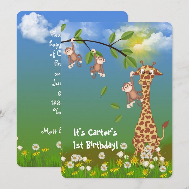 jungle Juvenile Birthday party Invitation (Front/Back)