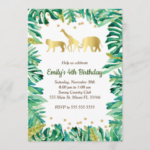 Jungle Kids Birthday Invitation Safari Animals