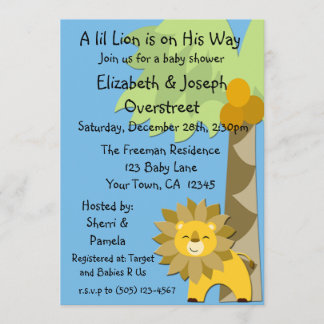 Jungle King Lion Blue Sky Baby Shower Zoo Safari Invitation