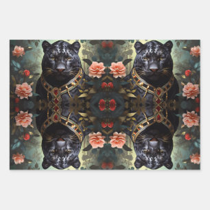 Jungle king majestic lion panther & tiger wrapping paper sheet