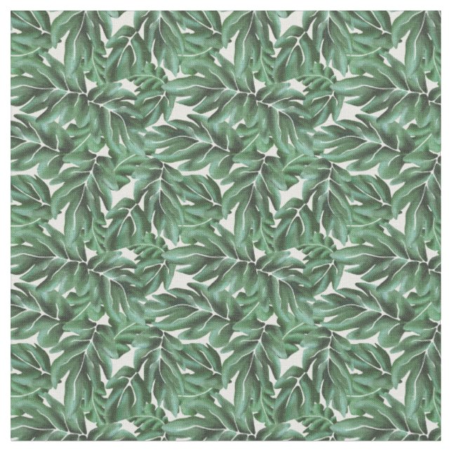 Jungle Leaves Monstera Green Fabric (Close Up)
