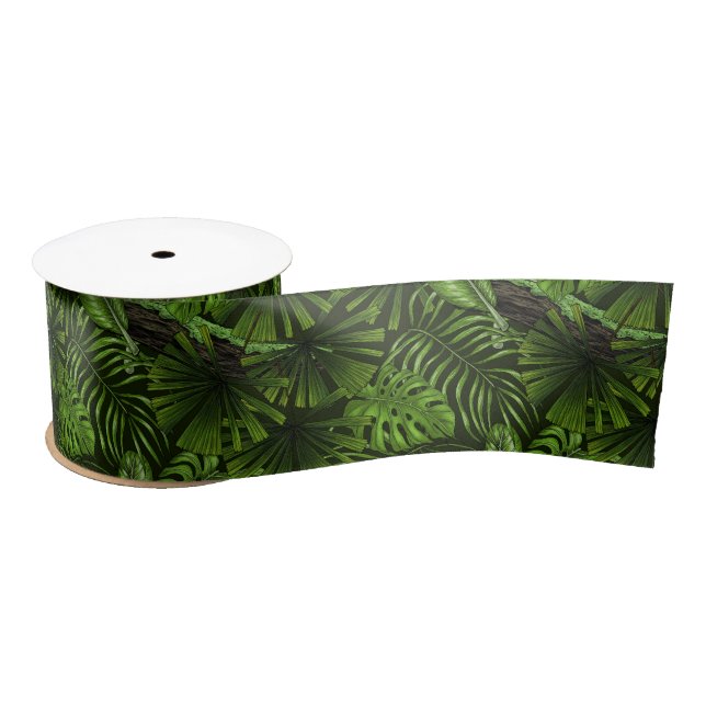 Jungle leaves satin ribbon (Spool)