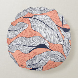 Jungle Leaves Seamless Tropical Pattern Round Pillow