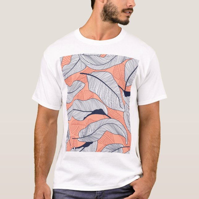 Jungle Leaves Seamless Tropical Pattern T-Shirt (Front)