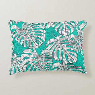 Jungle Leaves Tropical Floral Seamless Accent Pillow