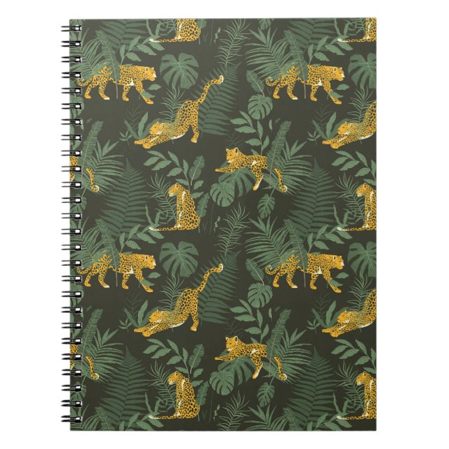 Jungle leopard and jungle leaves pattern notebook (Front)