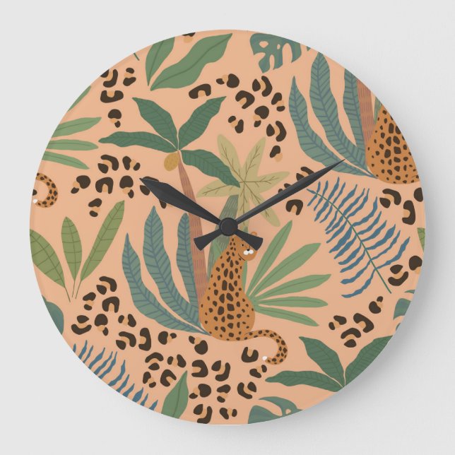 Jungle leopard print: animal seamless pattern. large clock (Front)