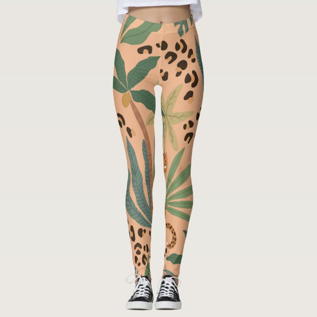Jungle leopard print: animal seamless pattern. leggings (Front)